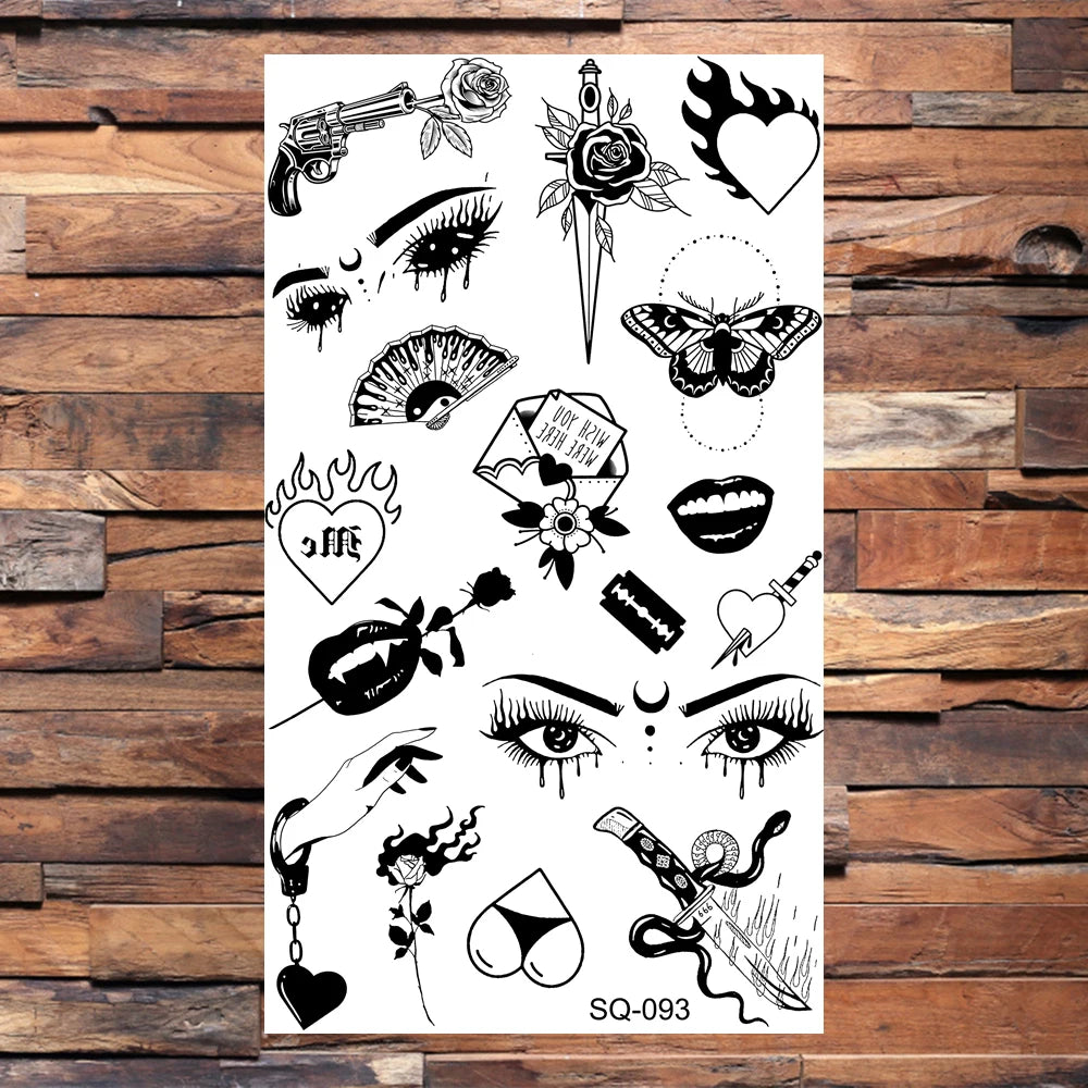 Black Compass Anchor Temporary Tattoos For Adults Men Realistic Pirate Ship Endless Flower Fake Tattoo Sticker Back Arm Tatoos