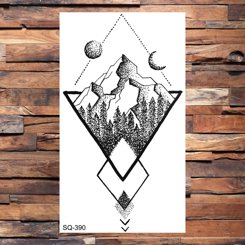 Small Forest Pine Tree Temporary Tattoos For Women Men Realistic Whale Mountain Sea Wave Fake Tattoo Sticker Arm Body Tatoos