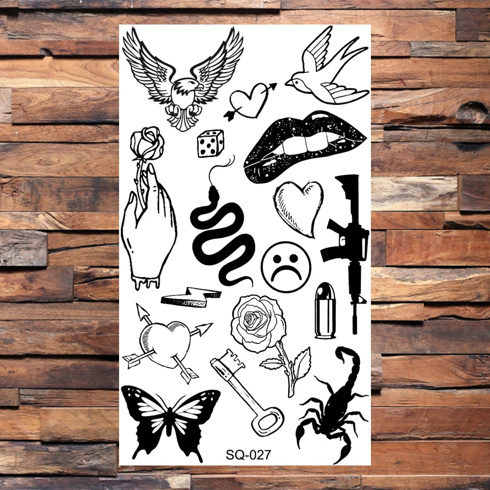 Black Compass Anchor Temporary Tattoos For Adults Men Realistic Pirate Ship Endless Flower Fake Tattoo Sticker Back Arm Tatoos