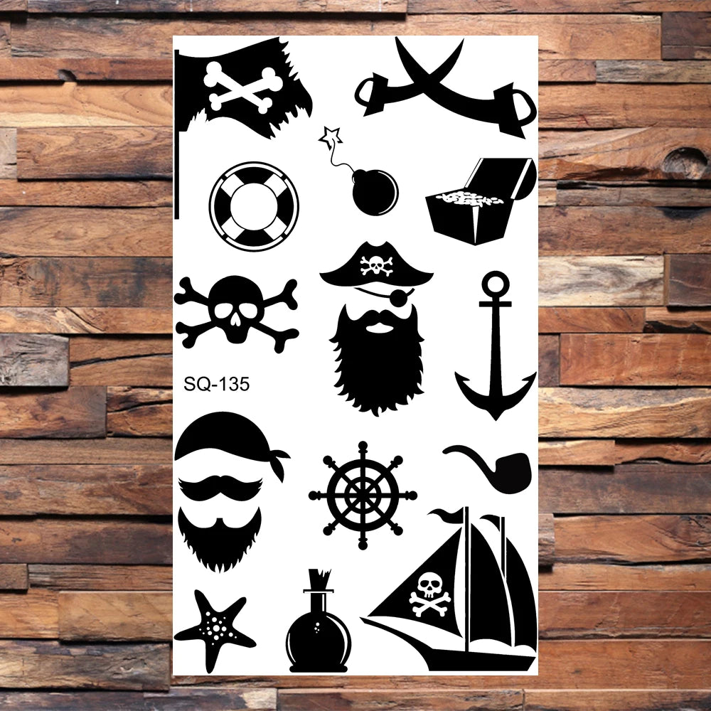 Black Compass Anchor Temporary Tattoos For Adults Men Realistic Pirate Ship Endless Flower Fake Tattoo Sticker Back Arm Tatoos