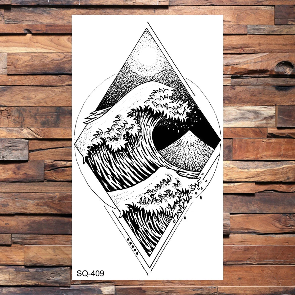 Small Forest Pine Tree Temporary Tattoos For Women Men Realistic Whale Mountain Sea Wave Fake Tattoo Sticker Arm Body Tatoos