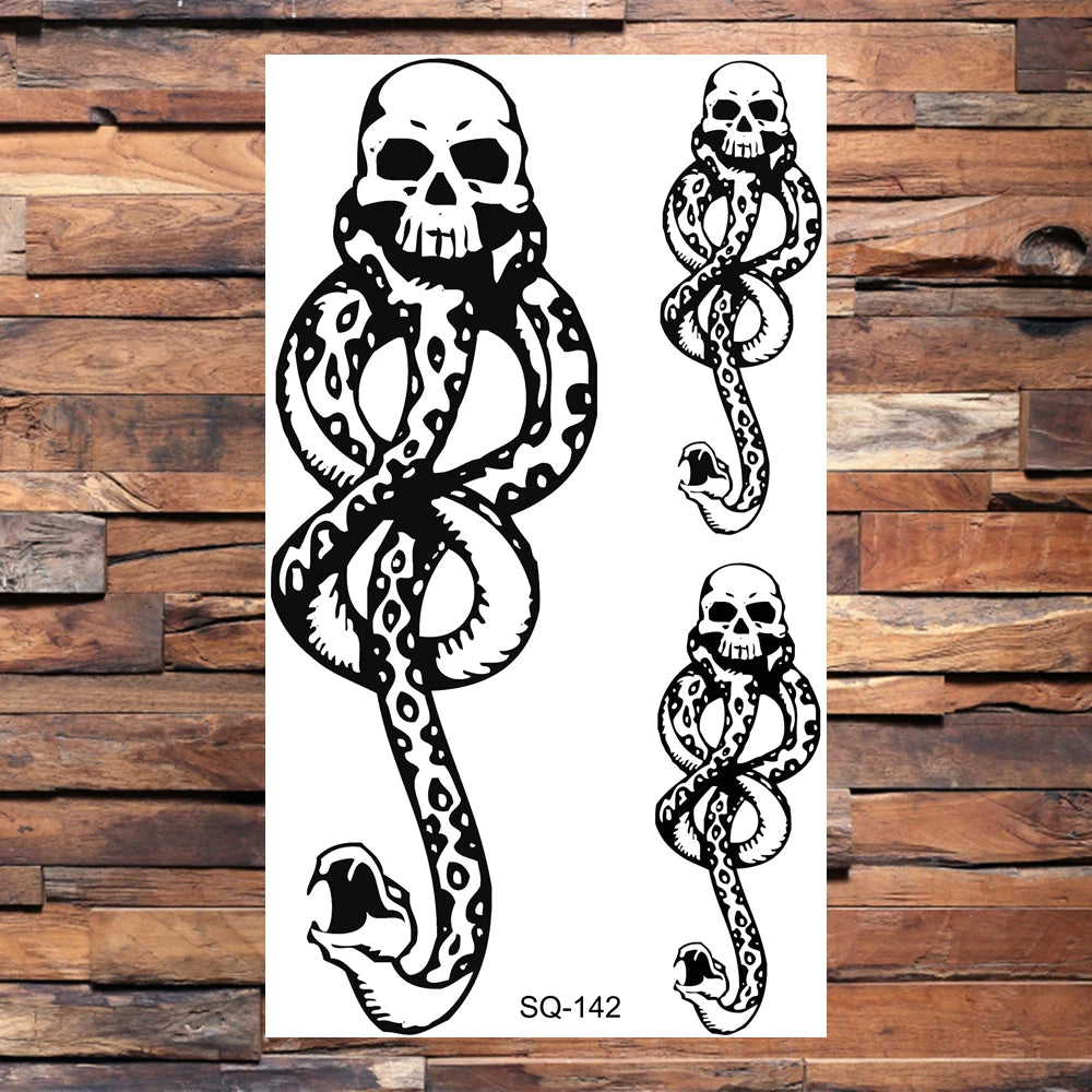 Black Compass Anchor Temporary Tattoos For Adults Men Realistic Pirate Ship Endless Flower Fake Tattoo Sticker Back Arm Tatoos