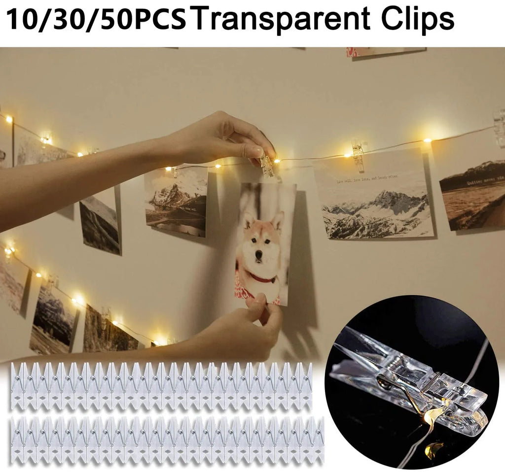 LED String Lights Photo Clip USB Outdoor Battery Operated Garland Christmas Decoration Holiday Party Wedding Xmas Fairy Lights