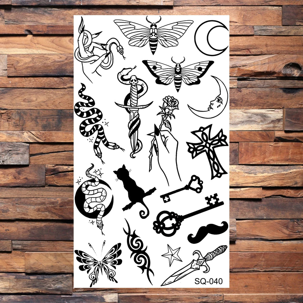 Black Compass Anchor Temporary Tattoos For Adults Men Realistic Pirate Ship Endless Flower Fake Tattoo Sticker Back Arm Tatoos