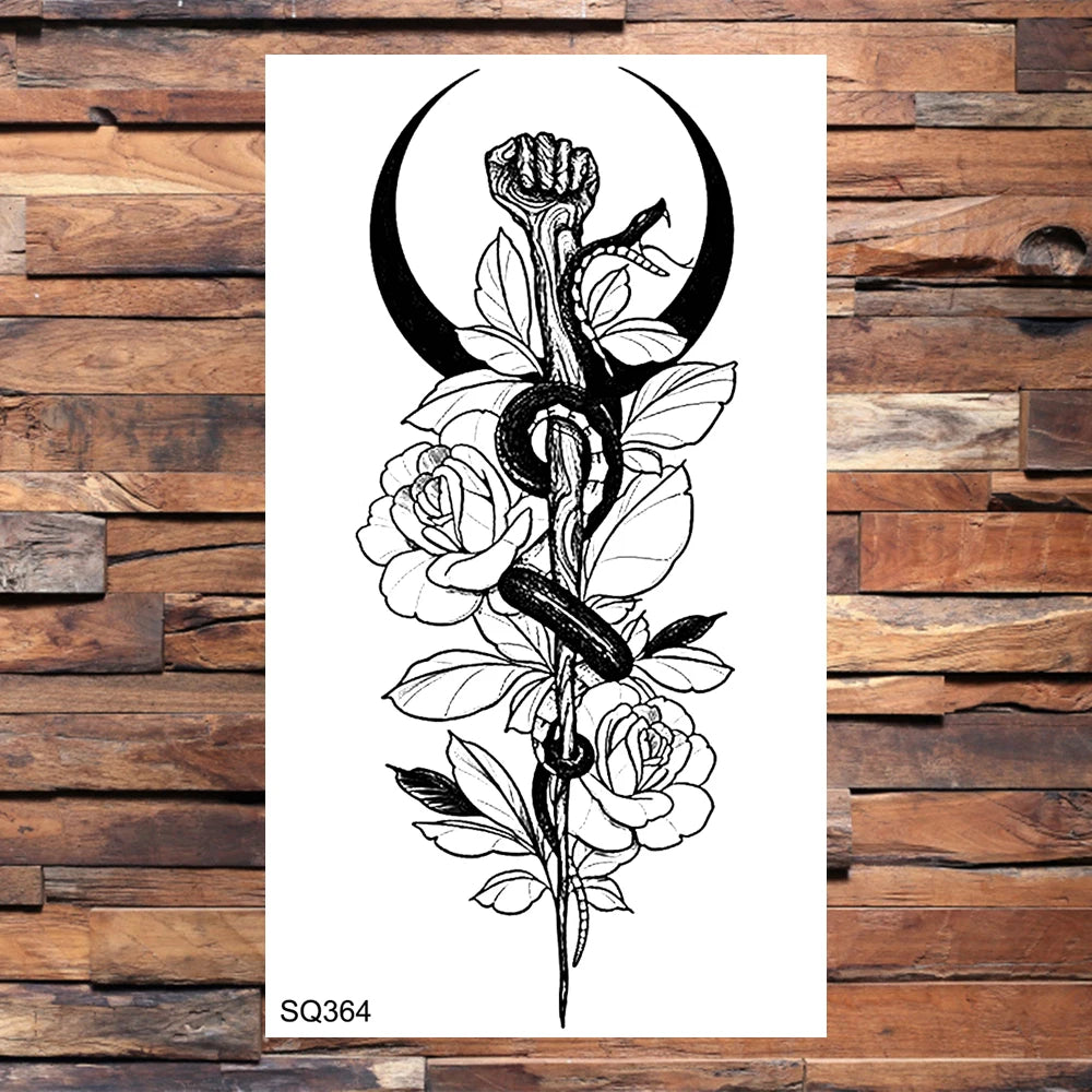 Small Forest Pine Tree Temporary Tattoos For Women Men Realistic Whale Mountain Sea Wave Fake Tattoo Sticker Arm Body Tatoos