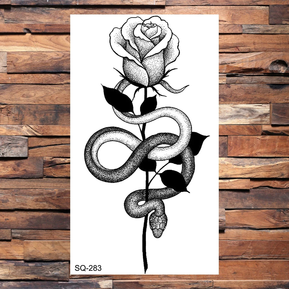 Black Compass Anchor Temporary Tattoos For Adults Men Realistic Pirate Ship Endless Flower Fake Tattoo Sticker Back Arm Tatoos