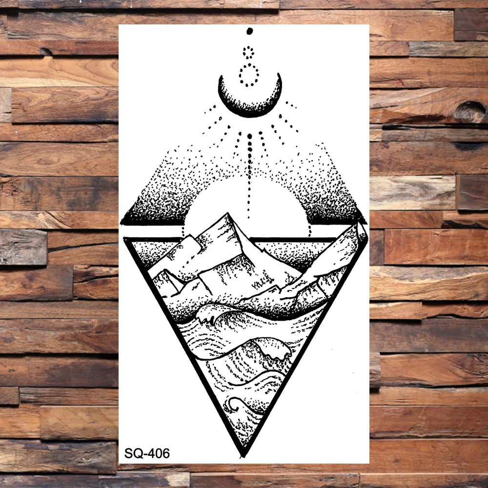Small Forest Pine Tree Temporary Tattoos For Women Men Realistic Whale Mountain Sea Wave Fake Tattoo Sticker Arm Body Tatoos