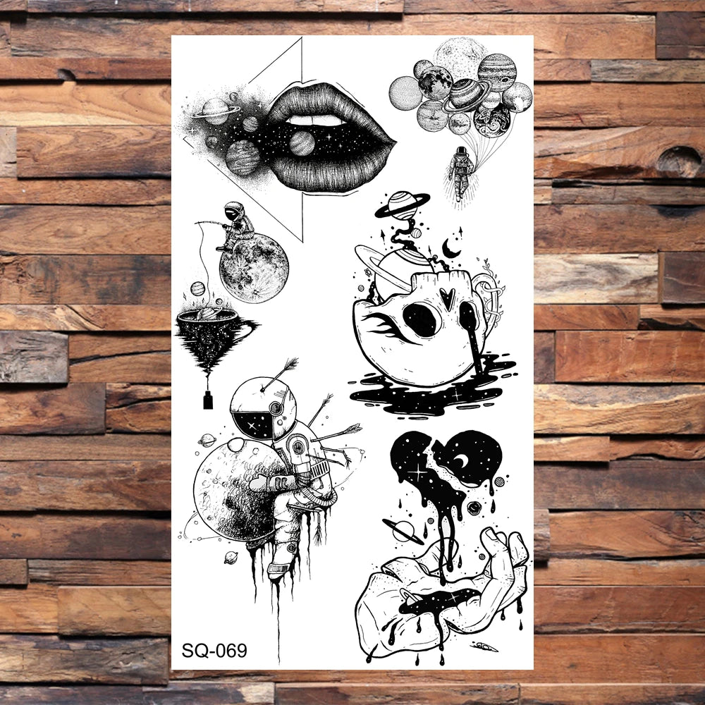 Black Compass Anchor Temporary Tattoos For Adults Men Realistic Pirate Ship Endless Flower Fake Tattoo Sticker Back Arm Tatoos
