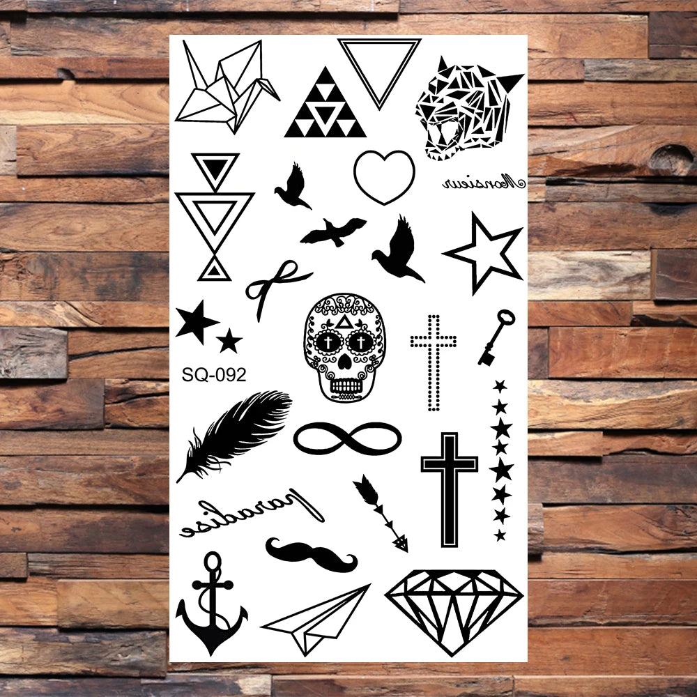 Black Compass Anchor Temporary Tattoos For Adults Men Realistic Pirate Ship Endless Flower Fake Tattoo Sticker Back Arm Tatoos