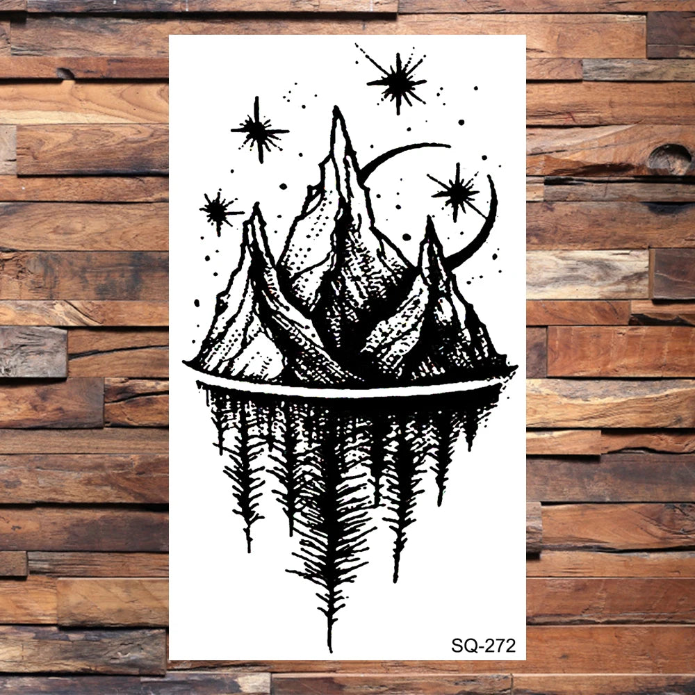 Black Compass Anchor Temporary Tattoos For Adults Men Realistic Pirate Ship Endless Flower Fake Tattoo Sticker Back Arm Tatoos