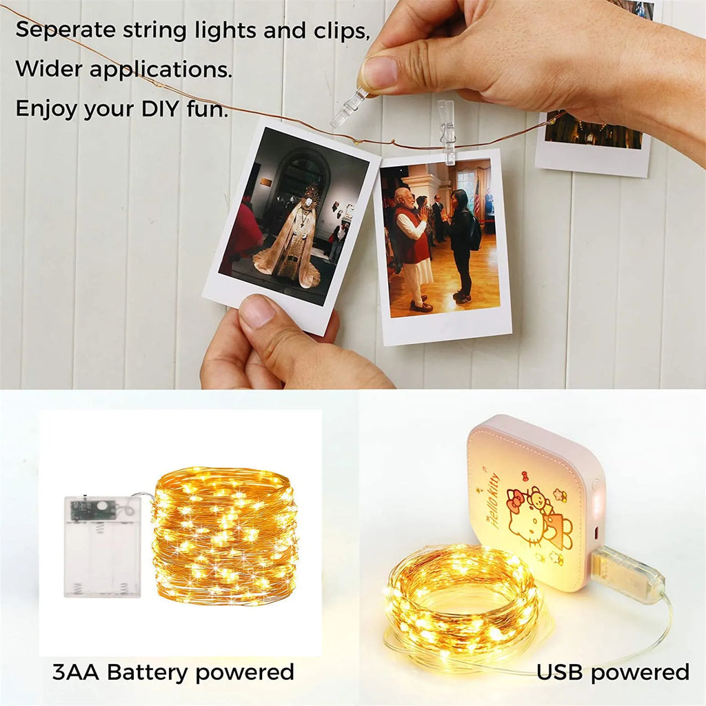 LED String Lights Photo Clip USB Outdoor Battery Operated Garland Christmas Decoration Holiday Party Wedding Xmas Fairy Lights