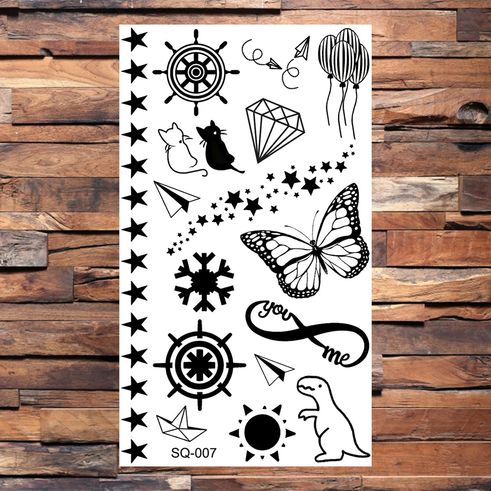 Black Compass Anchor Temporary Tattoos For Adults Men Realistic Pirate Ship Endless Flower Fake Tattoo Sticker Back Arm Tatoos