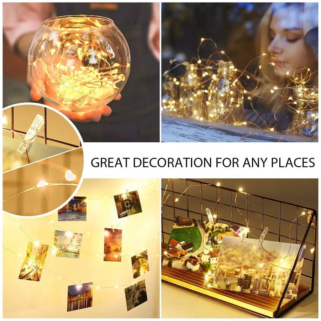 LED String Lights Photo Clip USB Outdoor Battery Operated Garland Christmas Decoration Holiday Party Wedding Xmas Fairy Lights
