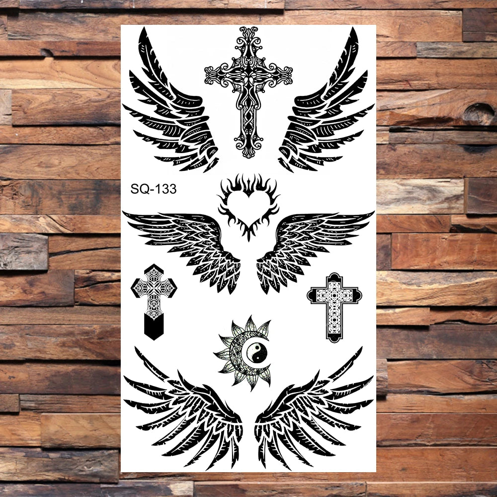Black Compass Anchor Temporary Tattoos For Adults Men Realistic Pirate Ship Endless Flower Fake Tattoo Sticker Back Arm Tatoos