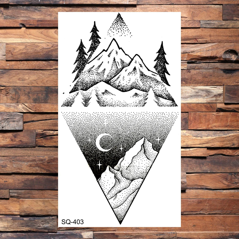Small Forest Pine Tree Temporary Tattoos For Women Men Realistic Whale Mountain Sea Wave Fake Tattoo Sticker Arm Body Tatoos