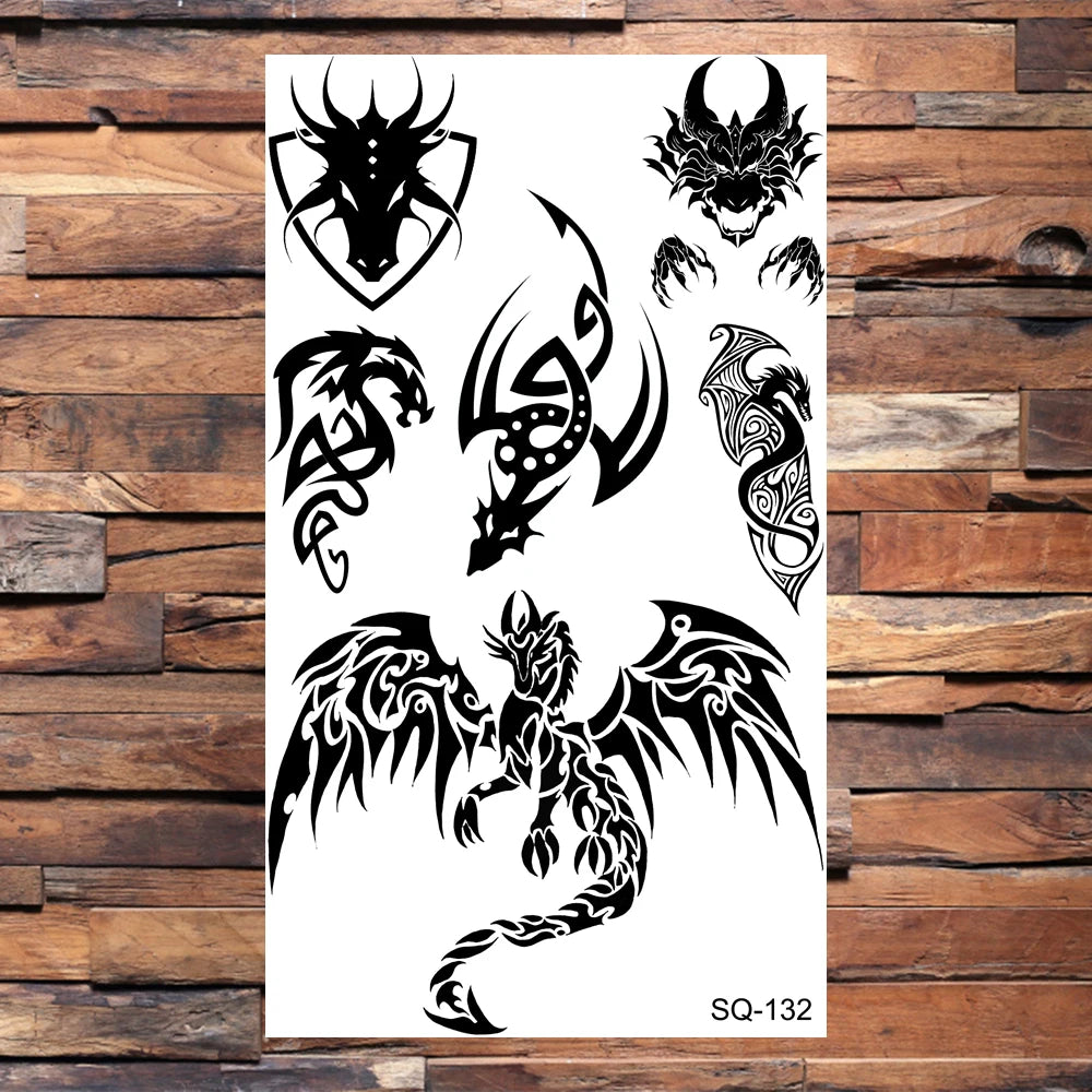 Black Compass Anchor Temporary Tattoos For Adults Men Realistic Pirate Ship Endless Flower Fake Tattoo Sticker Back Arm Tatoos
