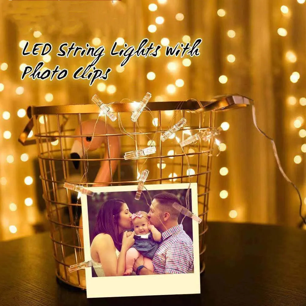 LED String Lights Photo Clip USB Outdoor Battery Operated Garland Christmas Decoration Holiday Party Wedding Xmas Fairy Lights