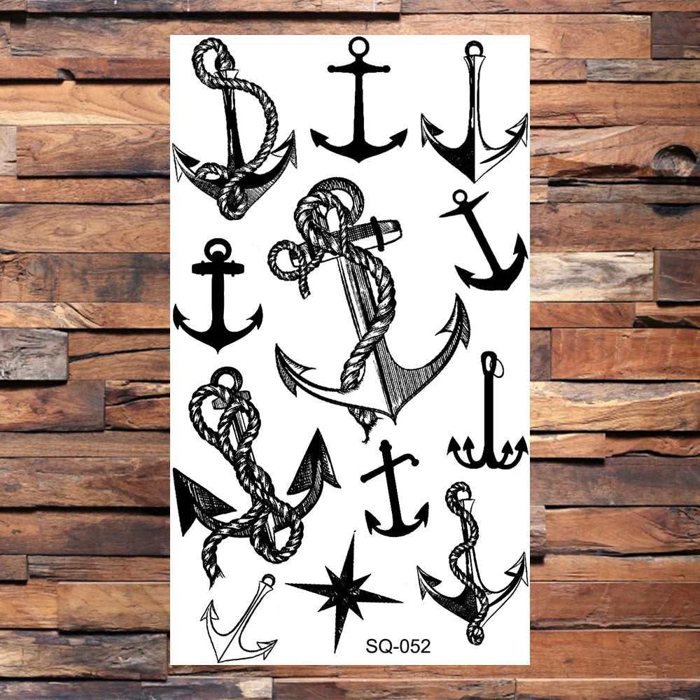 Black Compass Anchor Temporary Tattoos For Adults Men Realistic Pirate Ship Endless Flower Fake Tattoo Sticker Back Arm Tatoos