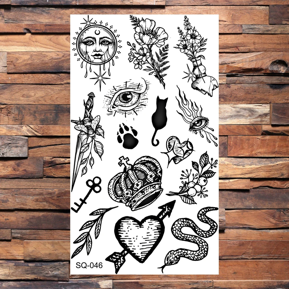 Black Compass Anchor Temporary Tattoos For Adults Men Realistic Pirate Ship Endless Flower Fake Tattoo Sticker Back Arm Tatoos