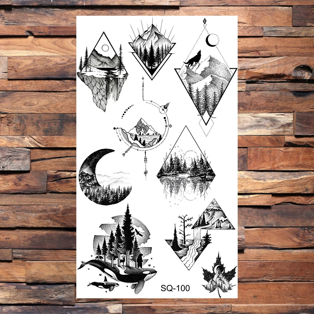 Black Compass Anchor Temporary Tattoos For Adults Men Realistic Pirate Ship Endless Flower Fake Tattoo Sticker Back Arm Tatoos