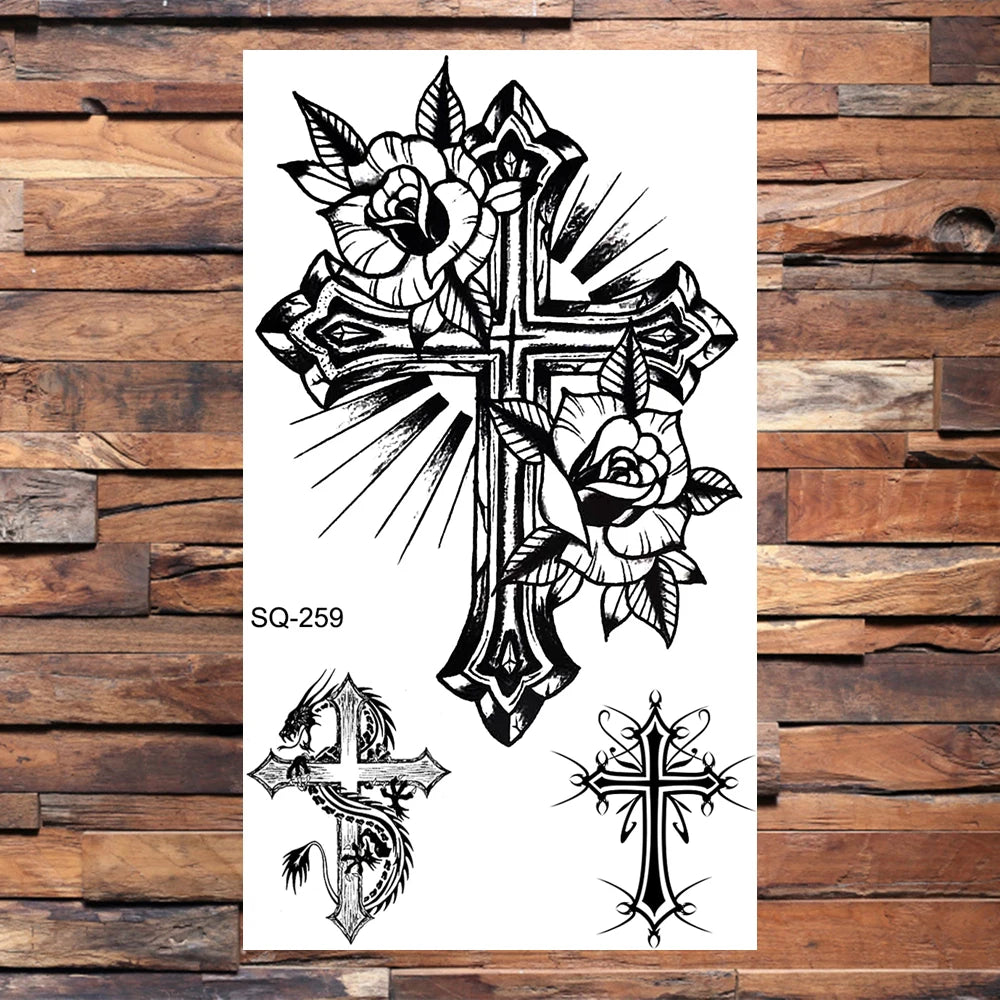 Black Compass Anchor Temporary Tattoos For Adults Men Realistic Pirate Ship Endless Flower Fake Tattoo Sticker Back Arm Tatoos