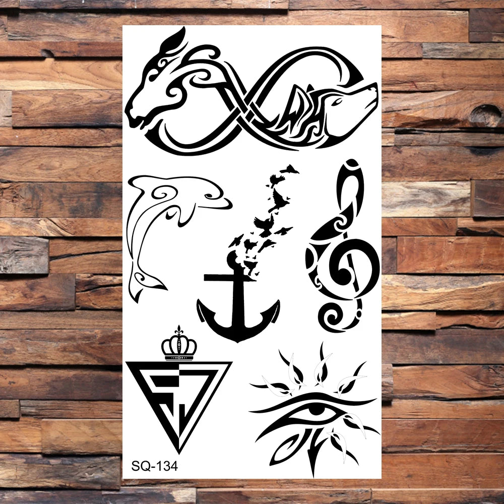 Black Compass Anchor Temporary Tattoos For Adults Men Realistic Pirate Ship Endless Flower Fake Tattoo Sticker Back Arm Tatoos