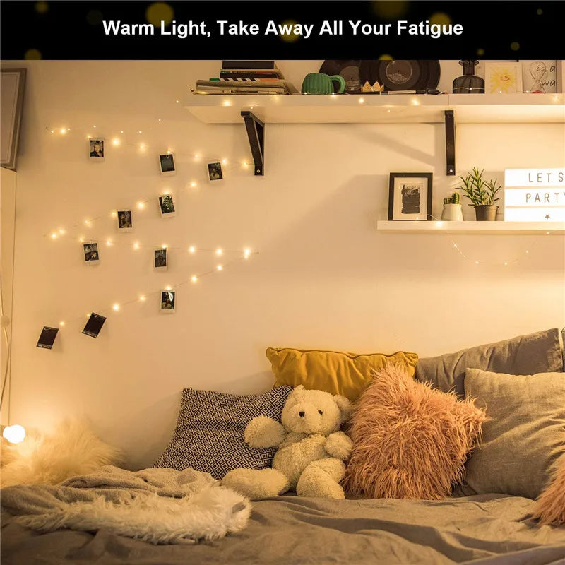 LED String Lights Photo Clip USB Outdoor Battery Operated Garland Christmas Decoration Holiday Party Wedding Xmas Fairy Lights