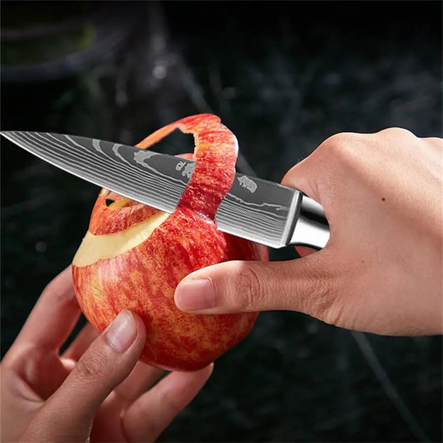 4 PCS Kitchen Knives Set Chef Knife Sets 4Cr13 Stainless Steel Damascus Pattern Pakkawood Handle Paring Utility Santoku knifes