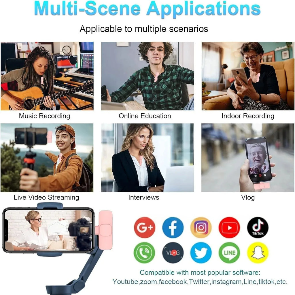 2.4G Wireless Lavalier Microphone Portable Audio Video Recording for iPhone Android Live Broadcast Gaming Phone With Receiver