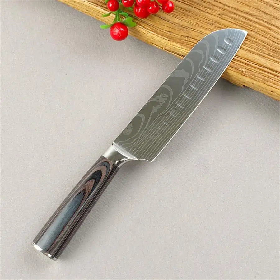 4 PCS Kitchen Knives Set Chef Knife Sets 4Cr13 Stainless Steel Damascus Pattern Pakkawood Handle Paring Utility Santoku knifes