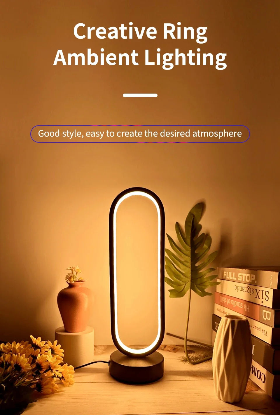 Ring Night Lamp Three Color Dimmable LED Ambient Light for Bedroom Living Room Desk Nightstand Table Accessories