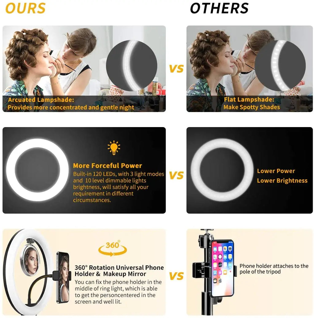10 Inch LED Ring Light Photography Lighting Phone Ringlight With Tripod Stand Round Fill Lamp For Phone Live Video Selfie Lamp