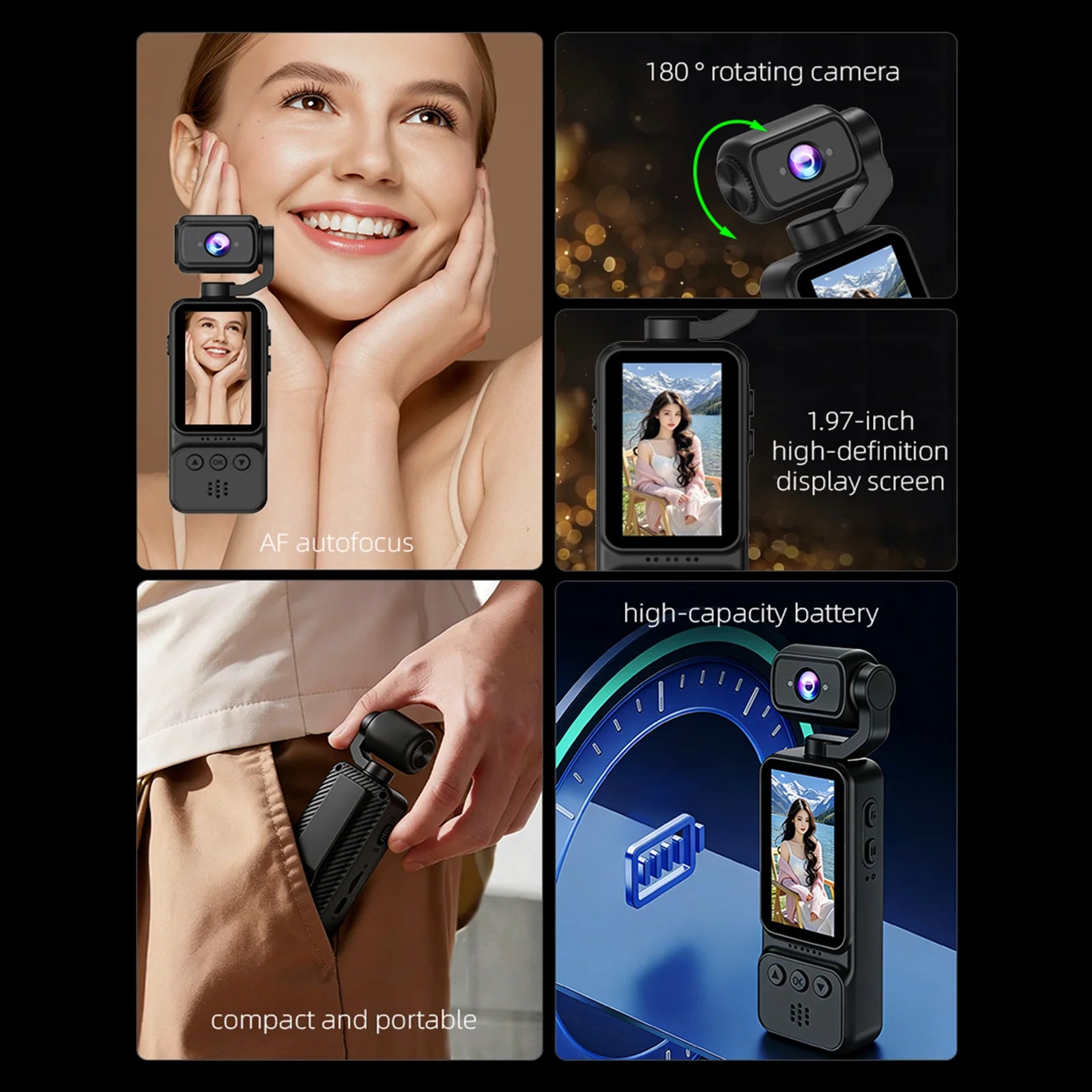 Handheld Pocket Camera 270° Rotating Mini Portable Camera  Outdoor Sports Camera Digital Handheld Law Enforcement Recorder HD