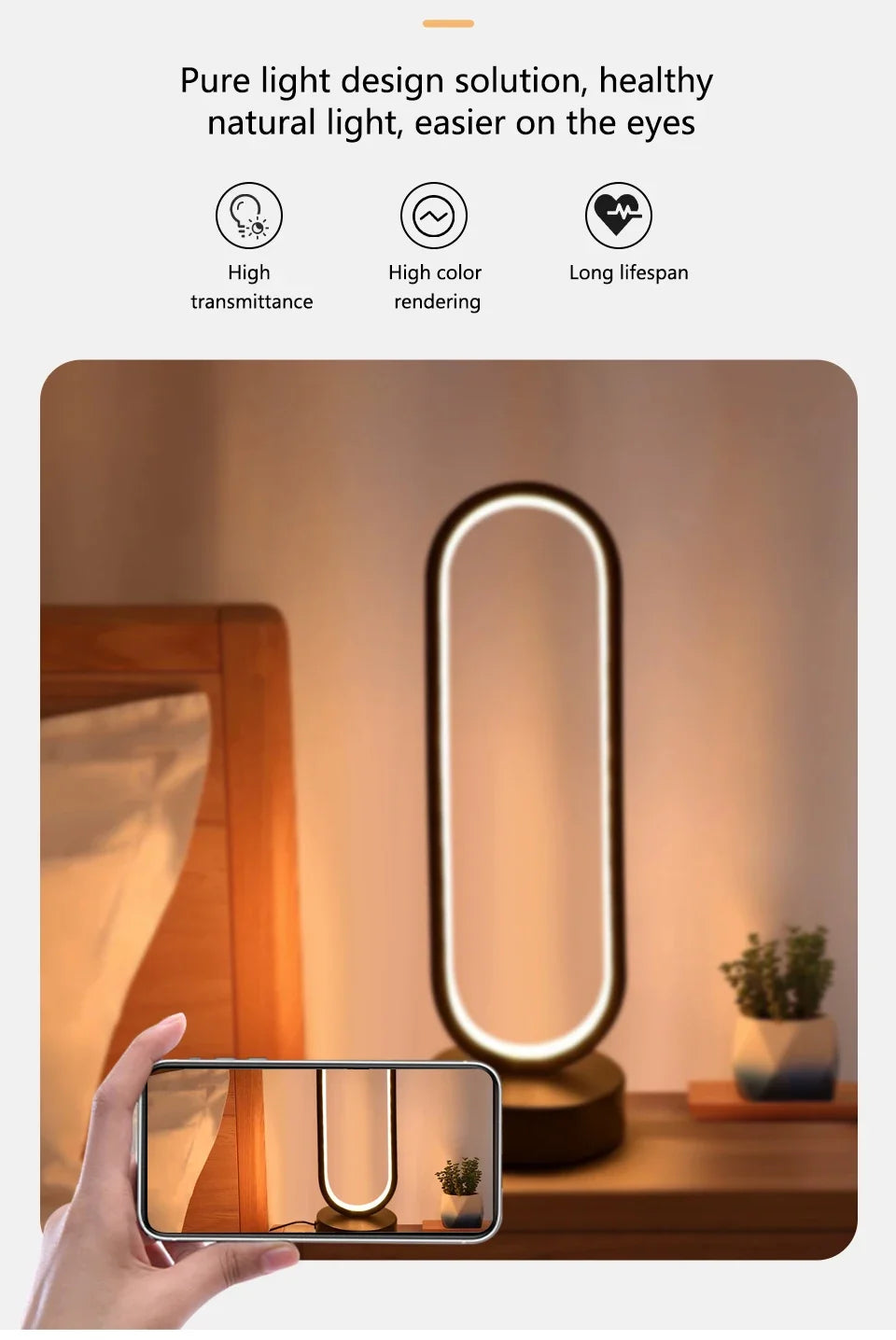 Ring Night Lamp Three Color Dimmable LED Ambient Light for Bedroom Living Room Desk Nightstand Table Accessories