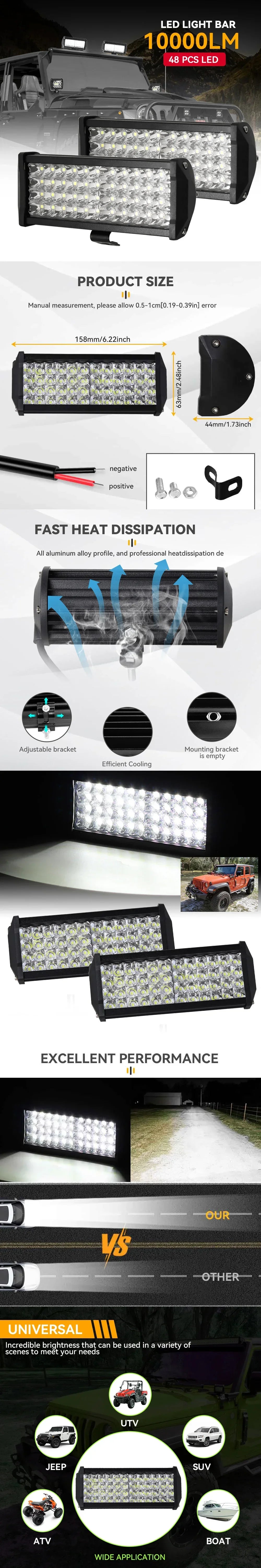 Work Light LED Light Bars Spot Flood Beam For Work Driving Offroad Boat Car Tractor Truck 12V Car SUV ATV UTV 4WD LED Headlight