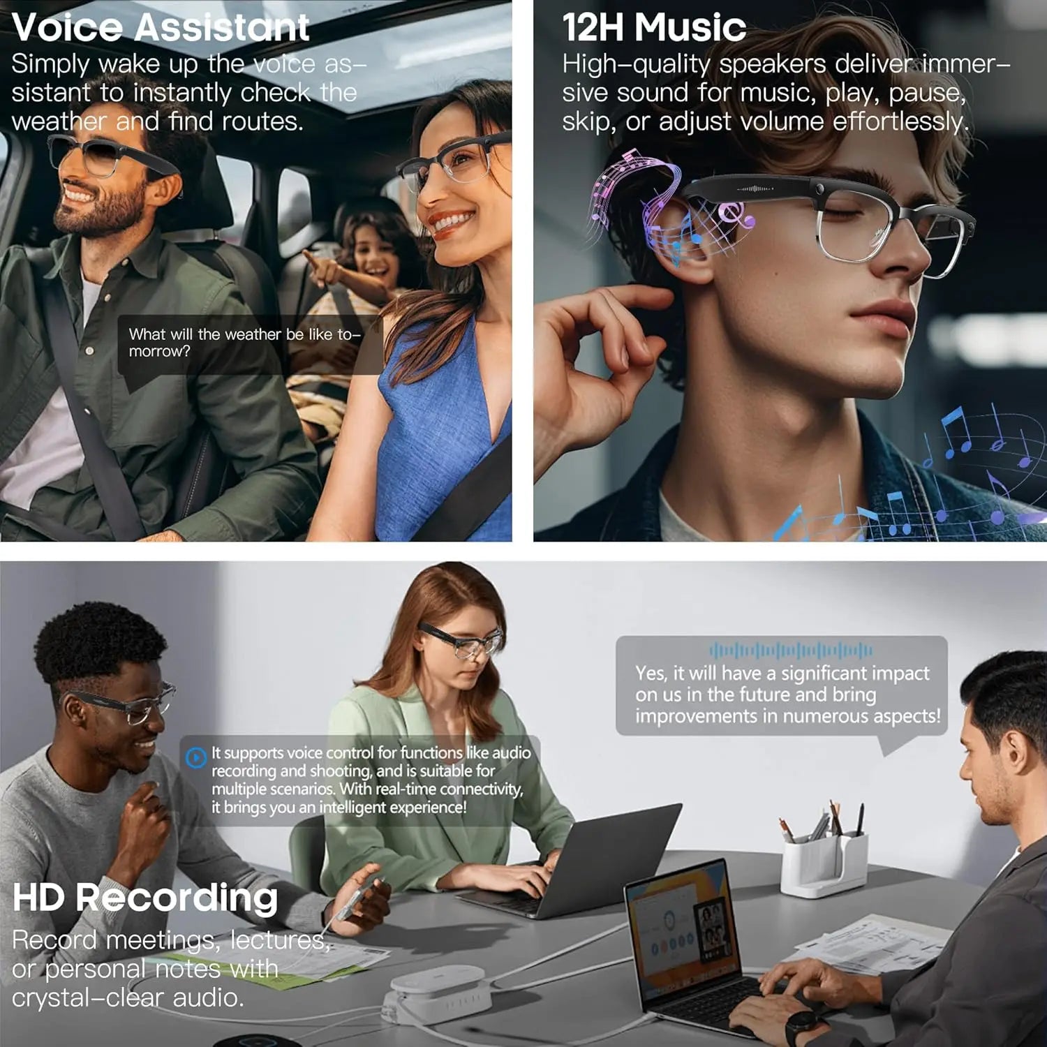 2026New AI Smart Glasses 120+Language Translation 800W Pixel Camera Video Music Player Call Business 8K Color Change Glasses Men