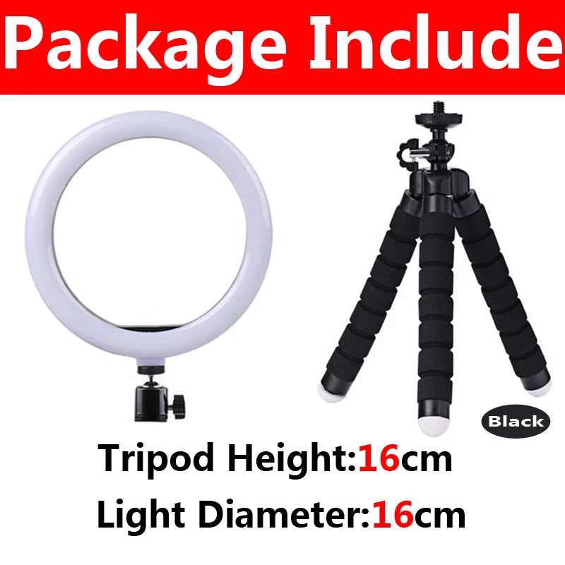 10 Inch LED Ring Light Photography Lighting Phone Ringlight With Tripod Stand Round Fill Lamp For Phone Live Video Selfie Lamp