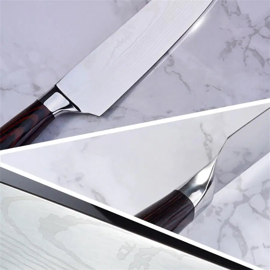 4 PCS Kitchen Knives Set Chef Knife Sets 4Cr13 Stainless Steel Damascus Pattern Pakkawood Handle Paring Utility Santoku knifes