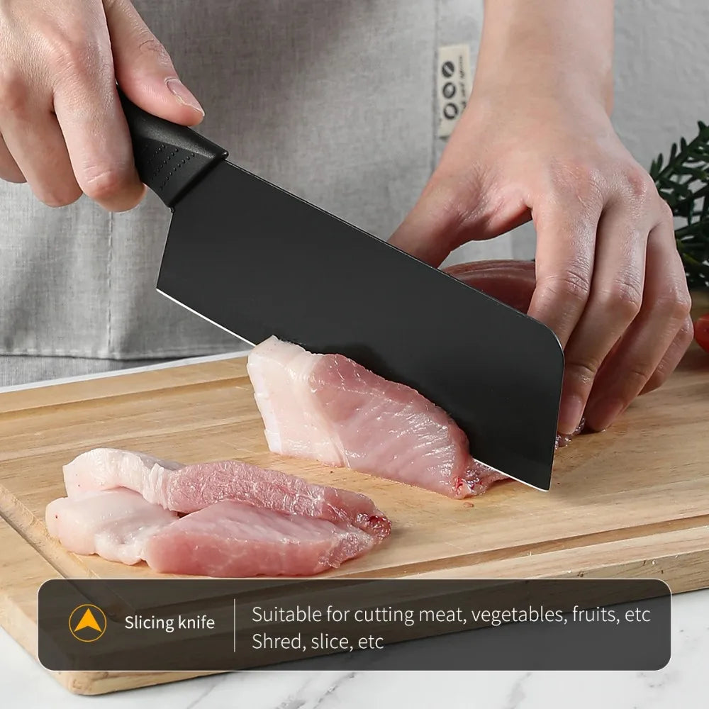 6pcs Kitchen Knife Set with Knife Holder High-grade Black Steel Knife Set Gift Knife Stainless Steel Kitchen Utensils Household