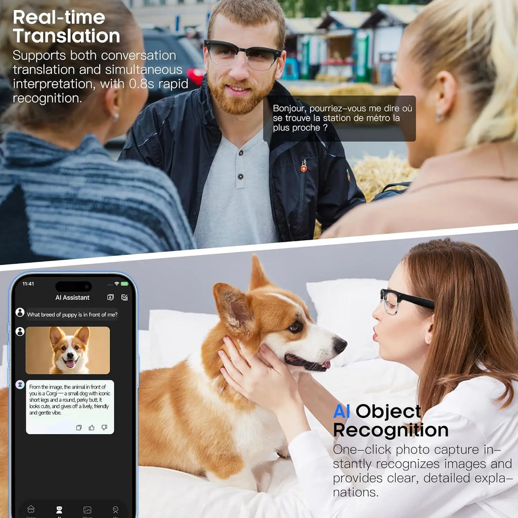 2026New AI Smart Glasses 120+Language Translation 800W Pixel Camera Video Music Player Call Business 8K Color Change Glasses Men