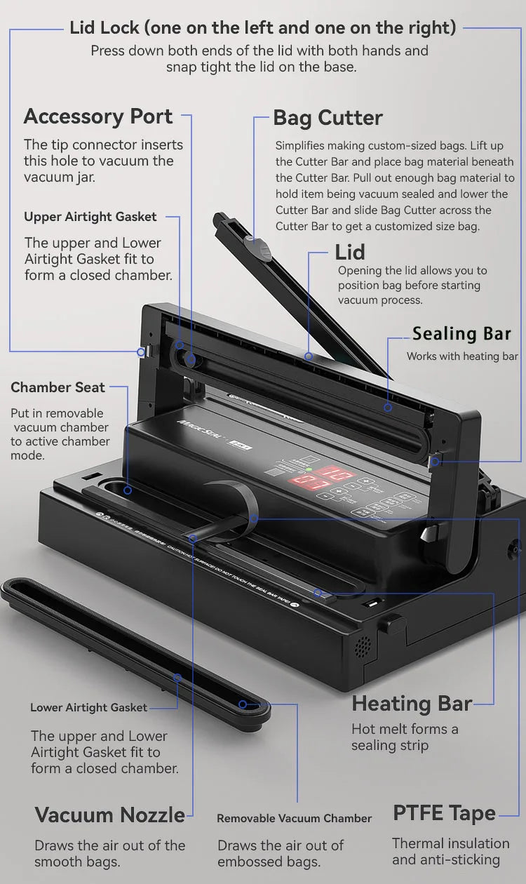 Vacuum Sealer Machine MAGIC SEAL MS300 for Food Plastic Packaging Sealer Mylar Bags Sealer Sealing machine Automatic Manual Mode