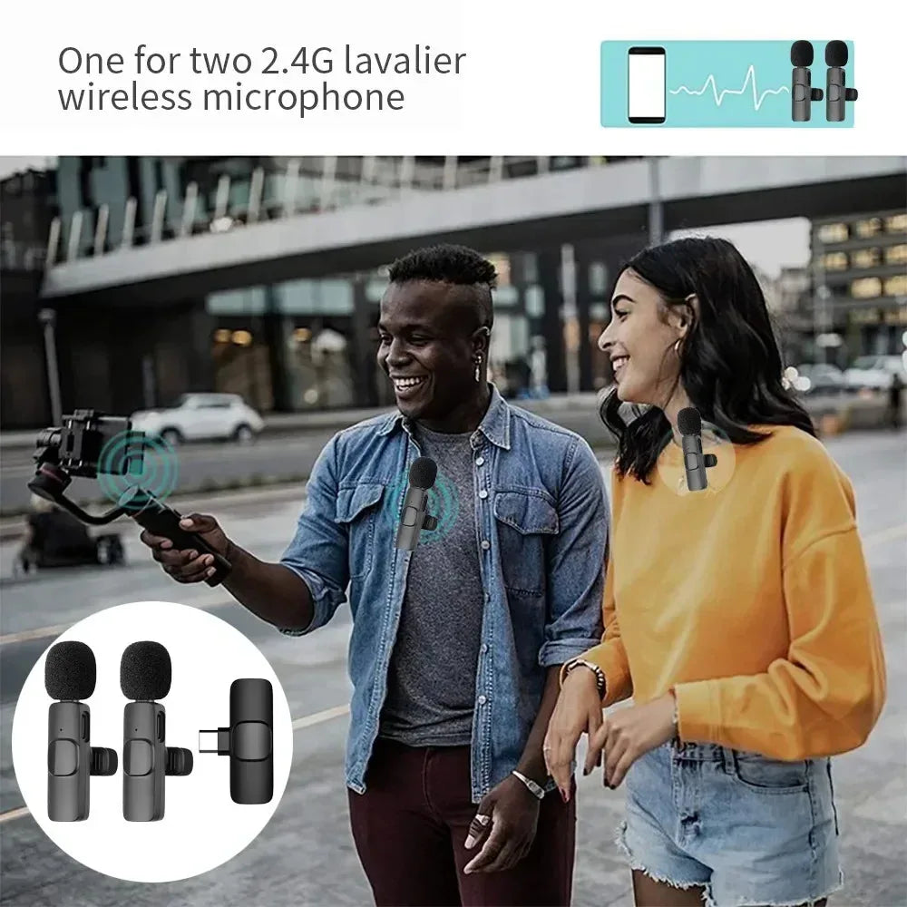 2.4G Wireless Lavalier Microphone Portable Audio Video Recording for iPhone Android Live Broadcast Gaming Phone With Receiver