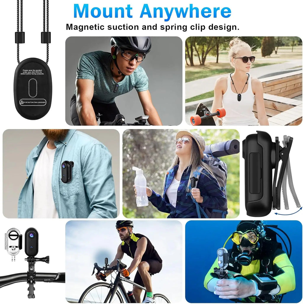 Pocket 4K Mini Camera Magnetic Wearable Cam with Waterproof Shell WiFi Bike Camera Friendly for Casual Cycling Vlog Home Use