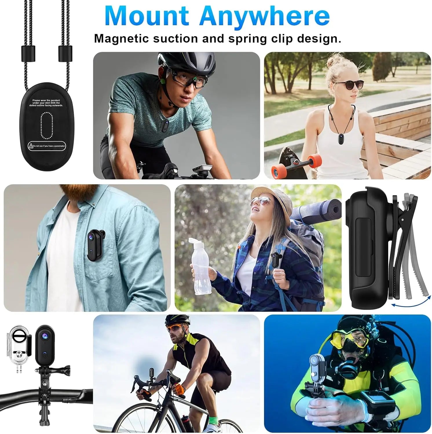 Pocket 4K Mini Camera Magnetic Wearable Cam with Waterproof Shell WiFi Bike Camera Friendly for Casual Cycling Vlog Home Use