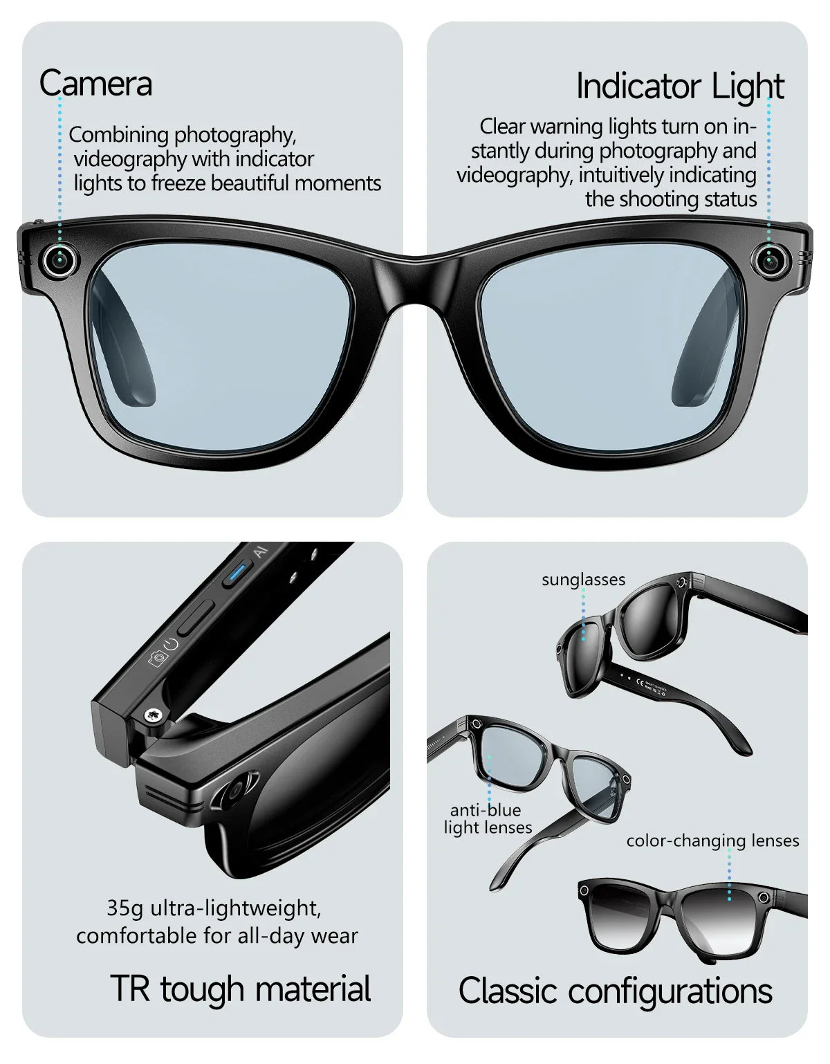 AI Smart Glasses with 8MP Camera Video Recording 100+ Languages Translation Sunglasses Bluetooth Call Music Play Men Women 2026