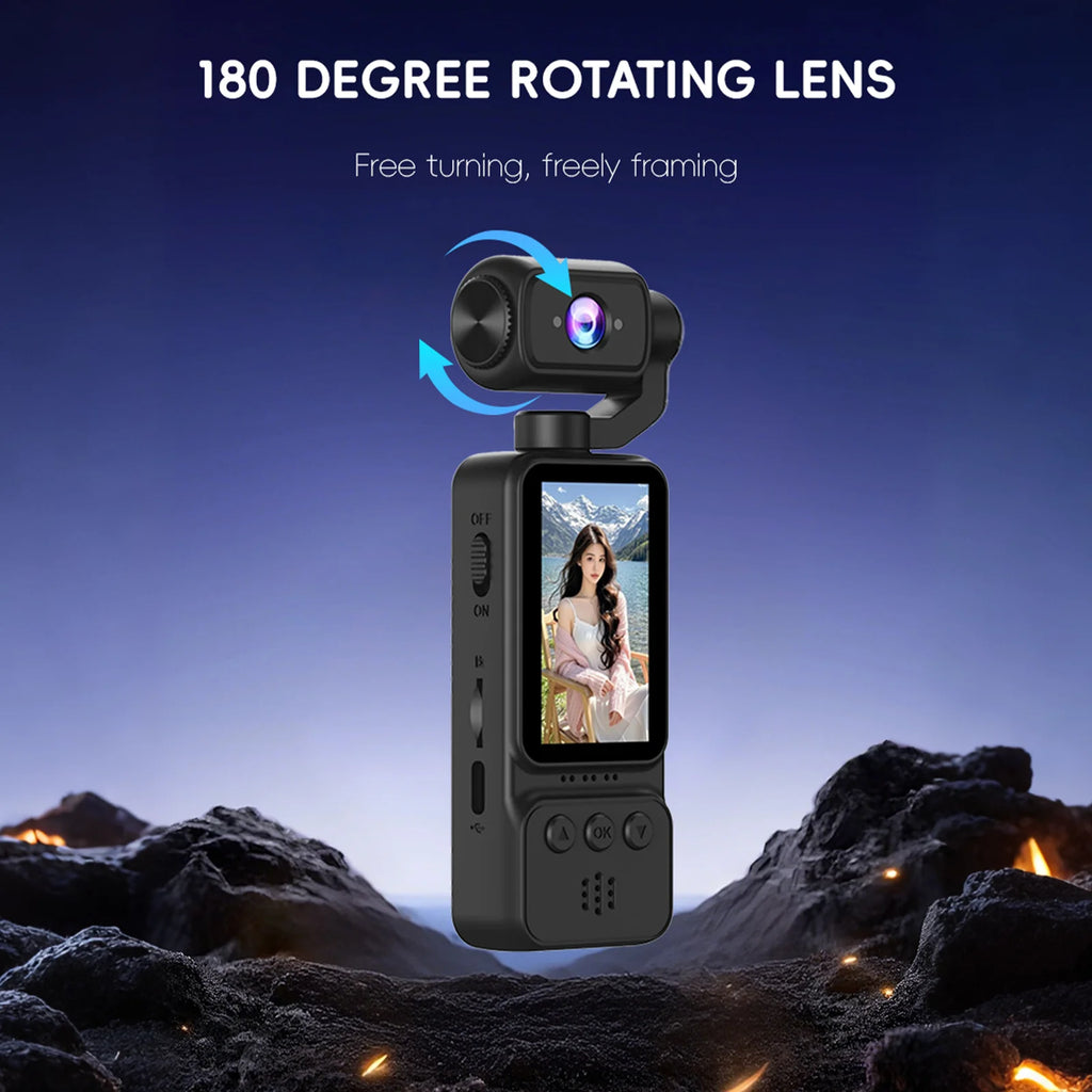 Handheld Pocket Camera 270° Rotating Mini Portable Camera  Outdoor Sports Camera Digital Handheld Law Enforcement Recorder HD