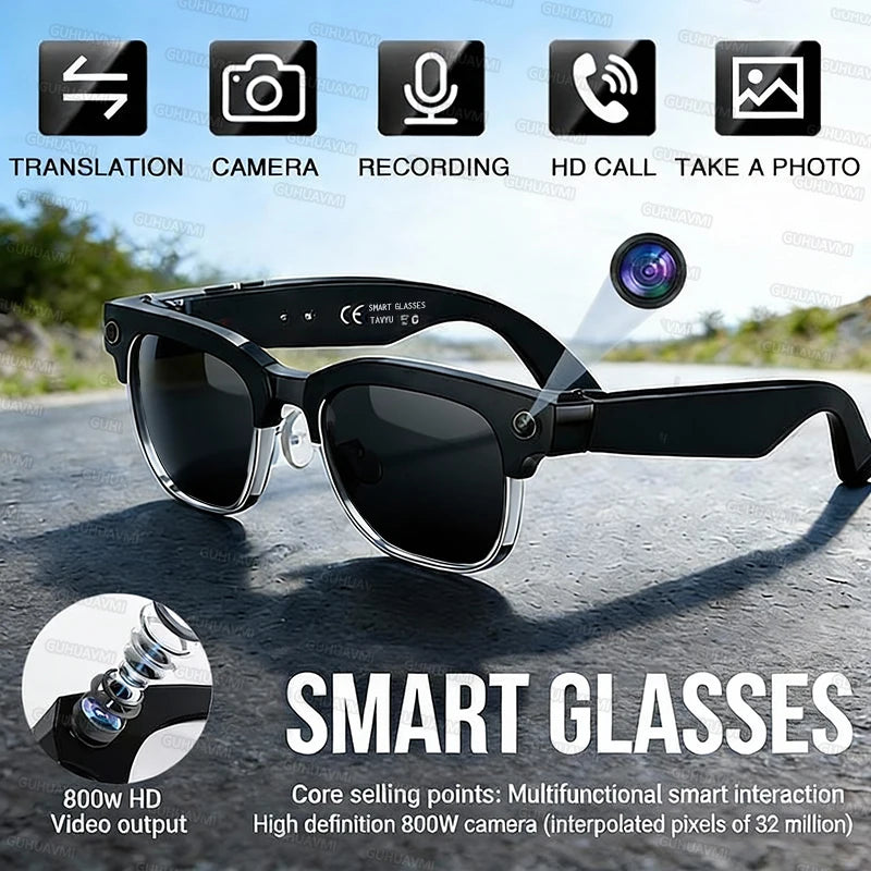 2026New AI Smart Glasses 120+Language Translation 800W Pixel Camera Video Music Player Call Business 8K Color Change Glasses Men