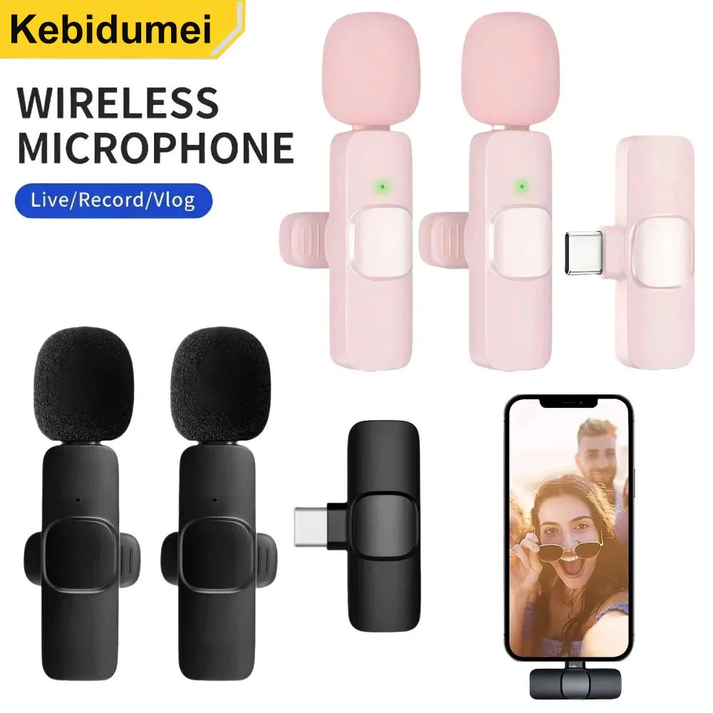 2.4G Wireless Lavalier Microphone Portable Audio Video Recording for iPhone Android Live Broadcast Gaming Phone With Receiver