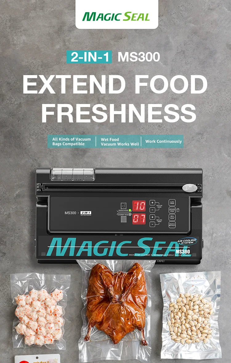 Vacuum Sealer Machine MAGIC SEAL MS300 for Food Plastic Packaging Sealer Mylar Bags Sealer Sealing machine Automatic Manual Mode