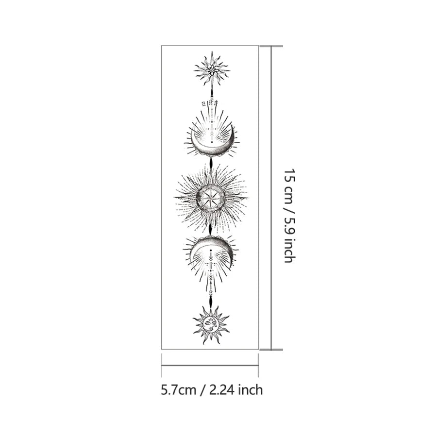 Henna Pattern Herbal Tattoo Stickers for Eid Fashion Accessories, Sun, Moon, Star, Baraka Crescent Pattern, Eid Al-Adha Women's Hand and Foot Long-Lasting Waterproof Tattoo Stickers
